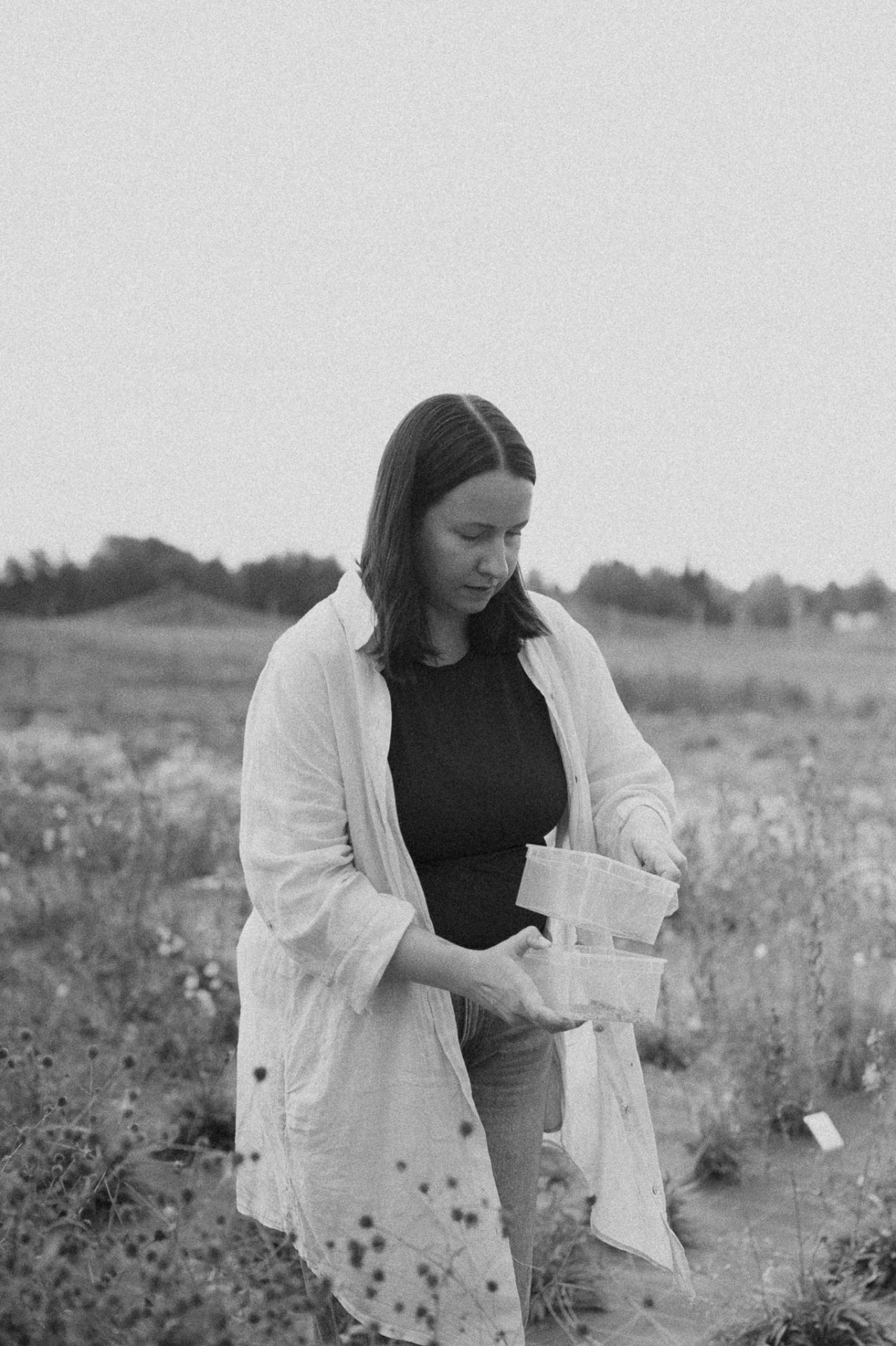 Kristina Luhtala collecting seed samples in a Finnish meadow